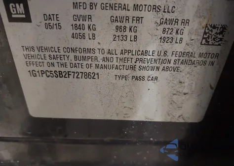 2015 Chevrolet Cruze 1Lt Auto from USA, damaged, VIN 1G1PC5SB2F7278621